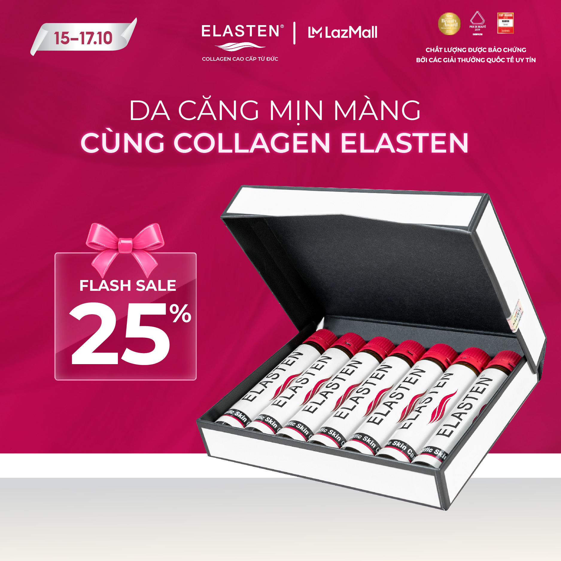 Collagen Elasten Giúp Da Căng Mịn, Chống Lão Hóa, Tóc Chắc Khỏe - Collagen Từ Đức (7 ống)