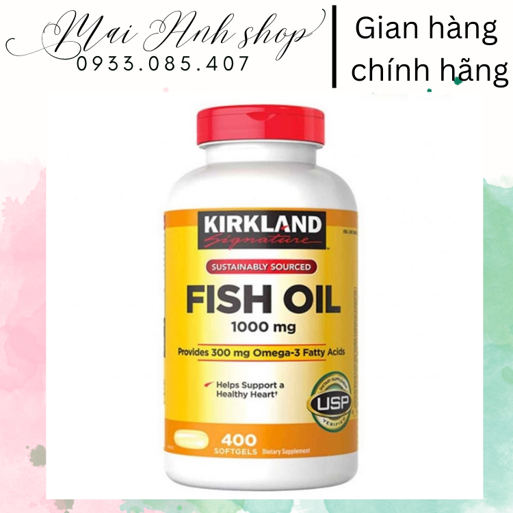 Dầu cá Fish oil Omega 3 Kirkland 400 viên hàm lượng 1000mg hỗ trợ tim mạch