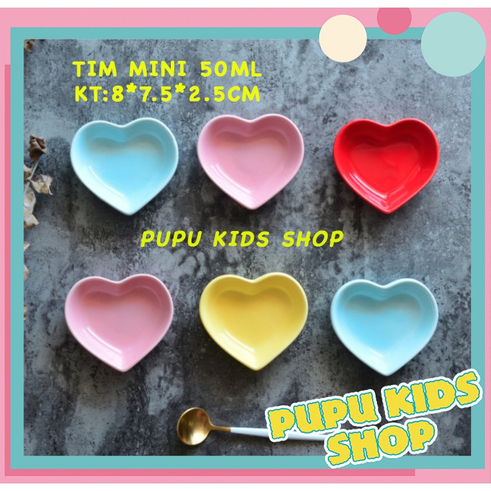 BÁT SỨ ĂN DẶM, ĐỰNG NƯỚC CHẤM TIM MINI 50ML PUPU KIDS SHOP