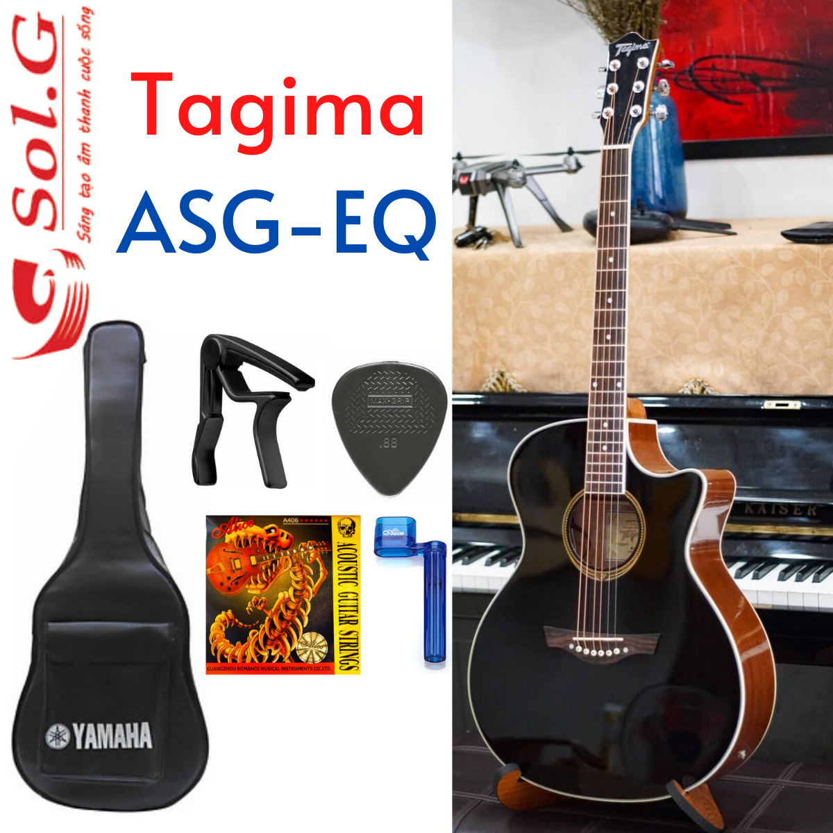 Đàn Guitar Acoustic TAGIMA ASG Có EQ + Bộ Phụ Kiện