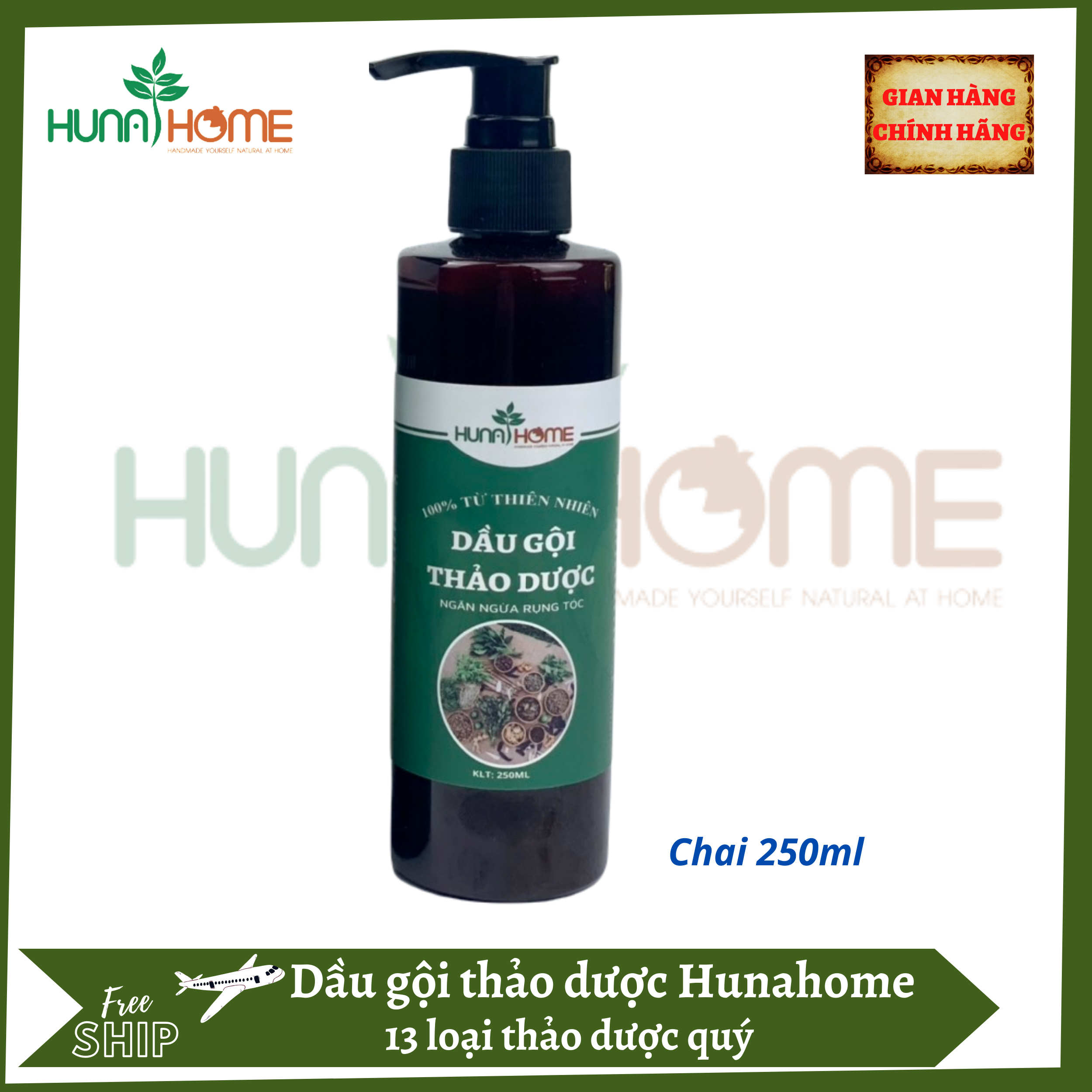 Dầu gội thảo dược Hunahome - giúp tóc chắc khỏe ngăn rụng tóc hiệu quả với 13 loại thảo dược