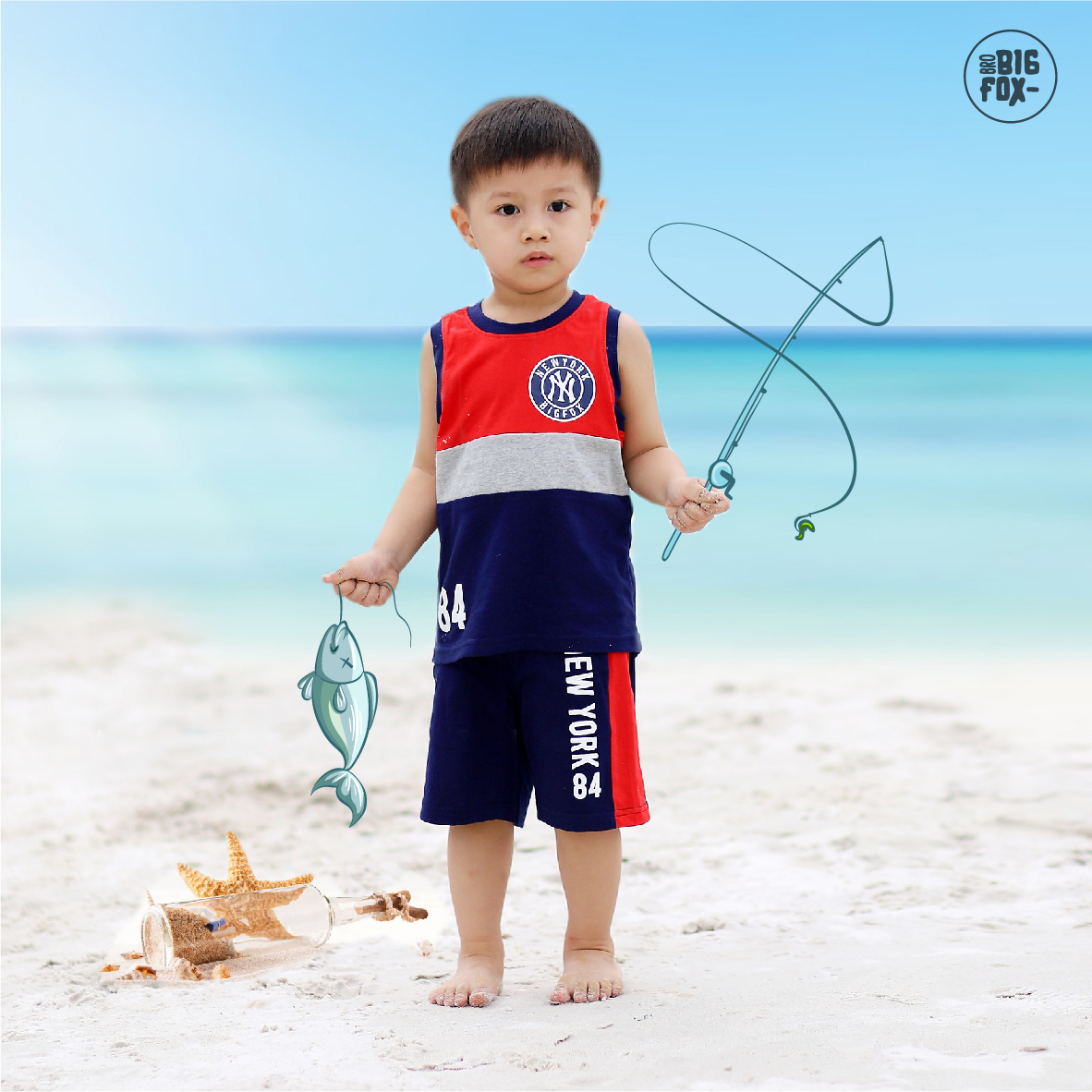 Đồ bộ bé trai size đại, bộ ba lỗ cho bé chất cotton phong cách Âu Mỹ hình in Phối đỏ 10 – 38 QATE