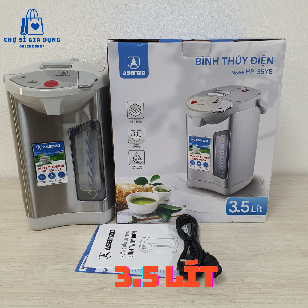Bình thủy điện thông minh asanzo 3.5 lít asanzo hp-35yb, công suất 680w có thang đo mực nước- chợ sỉ gia dụng