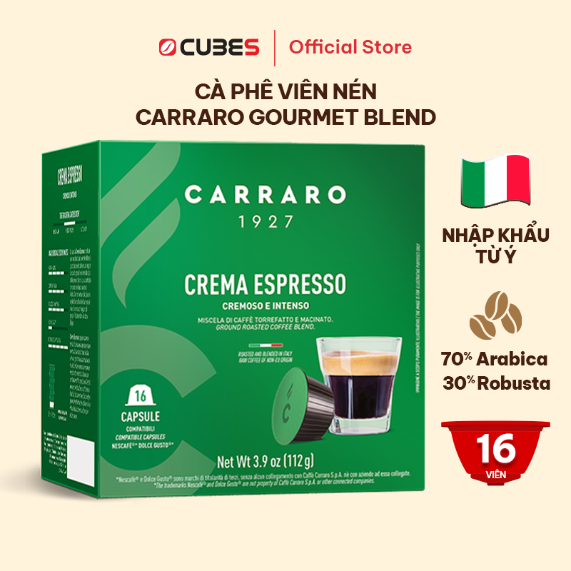 Cà phê viên nén Dolce Gusto - Carraro Gourmet Blend - Hộp 16 viên - Nhập khẩu chính hãng từ Ý