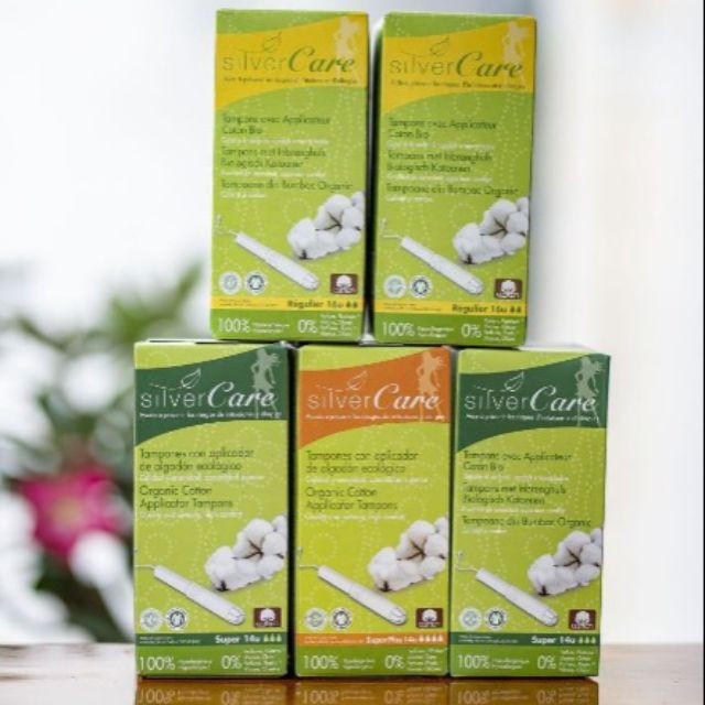 Tampon hữu cơ 4 ,2 , 3 giọt silvercare super có cần đẩy/ không có cần đẩy