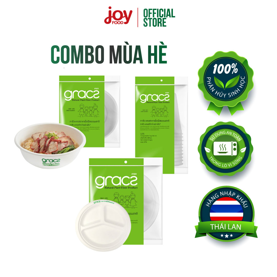 Set 60 tô, đĩa 3 ngăn và ly bã mía Gracz dùng 1 lần phân hủy sinh học, thân thiện với môi trường