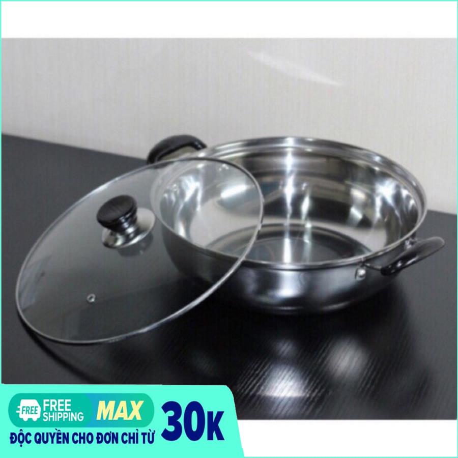 Nồi inox, nồi lẩu inox - đường kính 26cm nắp kính -bắt từ phù hợp cho mọi loại bếp, chất liệu inox an toàn, tiện dụng