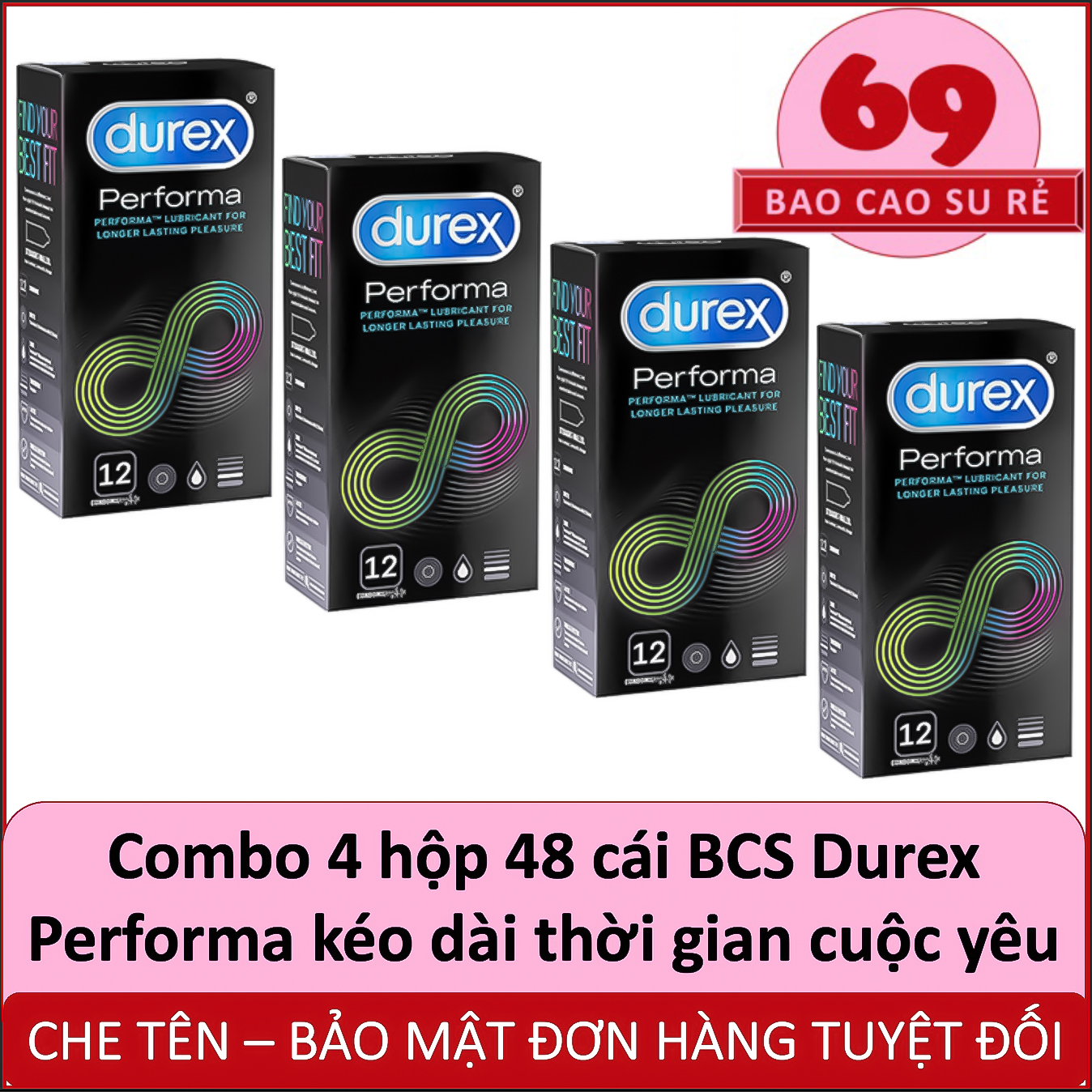 Combo 4 Hộp 48 Cái Bao Cao Su Kéo Dài Cuộc Yêu Durex Performa