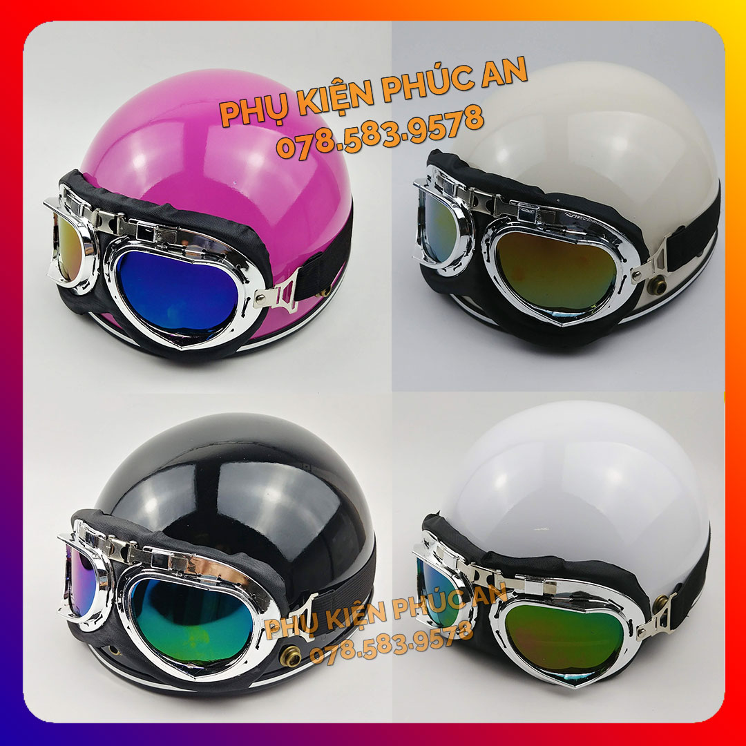 Nón bảo hiểm có gắn kính phi công mũ 1/2 nữa đầu sơn đủ màu nam nữ thời trang chính hãng ls - non mu bao hiem