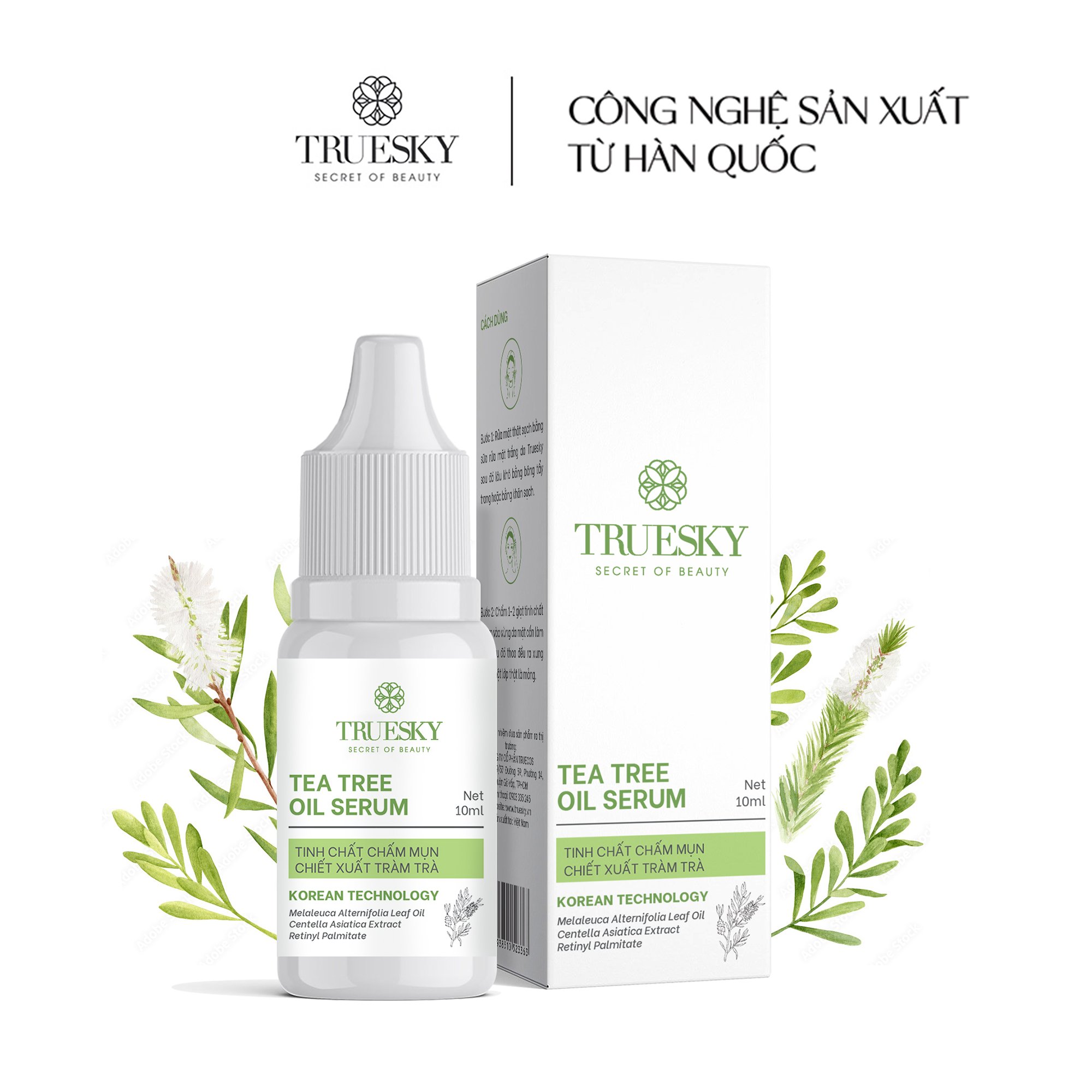 Serum chấm mụn Truesky chiết xuất tràm trà giúp làm dịu da, làm mờ vết thâm và giảm mụn 10ml - Tea Tree Oil
