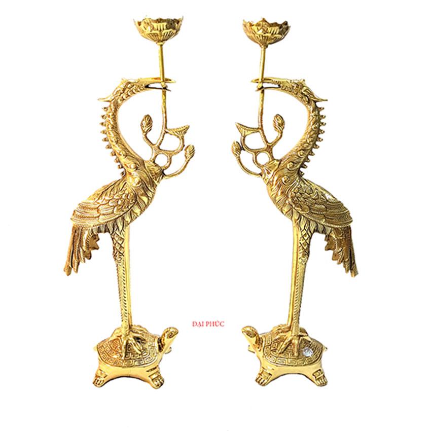 Đôi hạc vàng bóng số 2 cao 43 cm, màu vàng sáng bóng