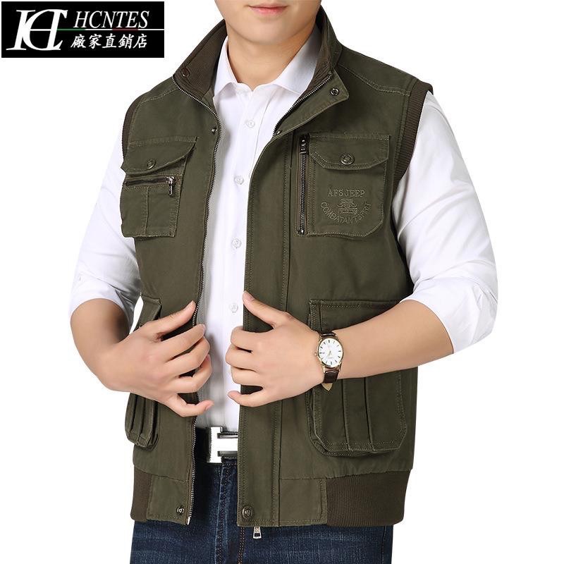 Áo Khoác Gile Ghi Lê Túi Hộp Vải Kaki Nam Trung Niên Cao Cấp