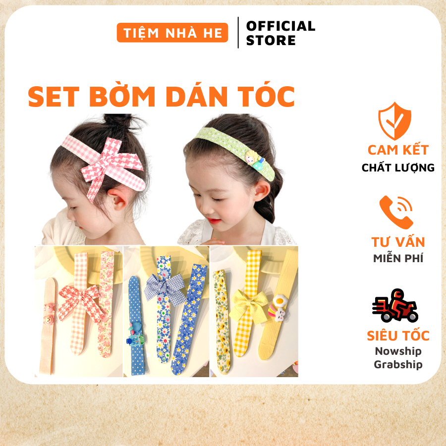 Combo Bờm dán tóc, băng đô cài tóc Hàn Quốc phong cách ulzzang dễ thương cho bé gái