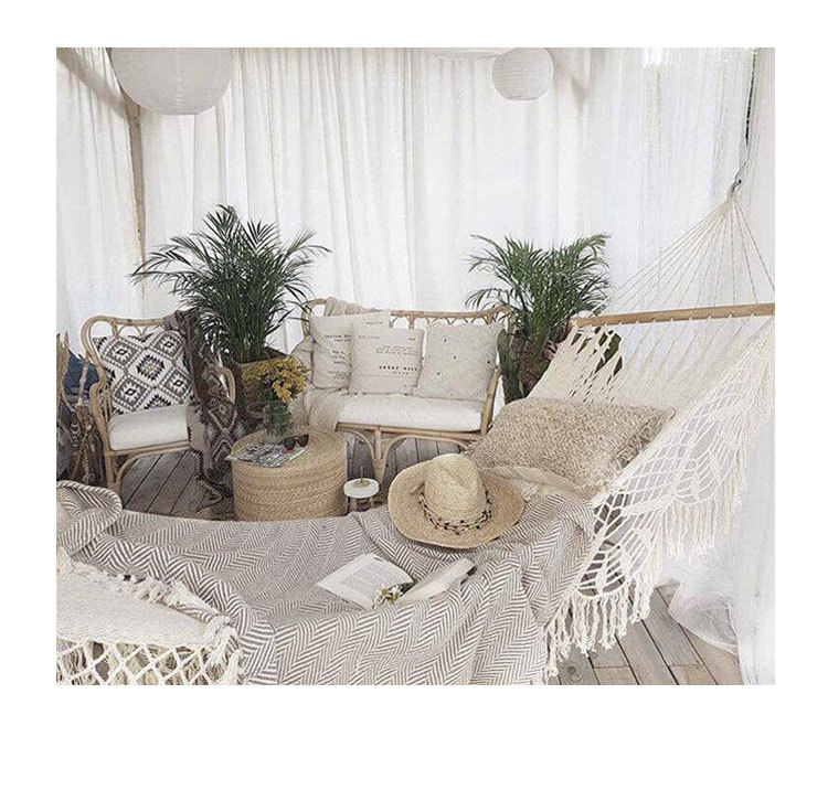 [HCM]Võng Lưới Thanh Gỗ Tua Rua Boho Trang Trí Ngoài Trời Trang Trí Ngoài Biển 200x100cm