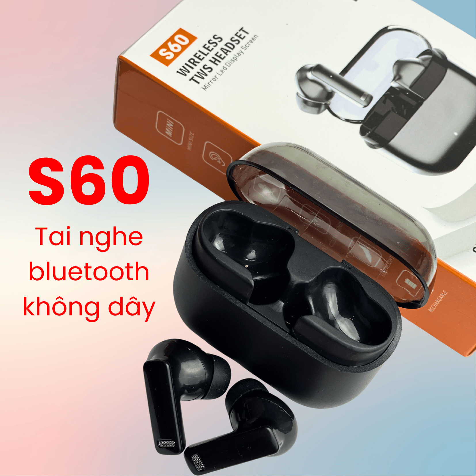 ( BẢN 2025 ) Tai Nghe Bluetooth Không Dây S60 Mini Gọn Nhẹ, Âm Thanh Trong Trẻo, Hộp Sạc Dung Lượng Lớn – Bảo Hành Lỗi 1 Đổi 1