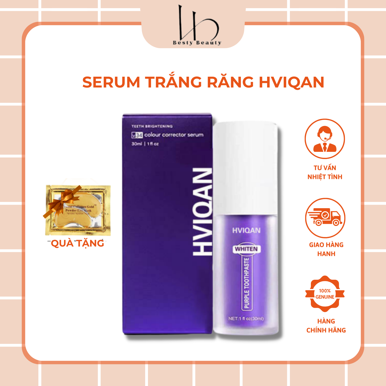 Serum Trắng Răng HVIQAN Kem Đánh Trắng Răng, Loại Bỏ Ố Vàng, Bảo Vệ Men Răng, Hơi Thở Thơm Mát 30ml 