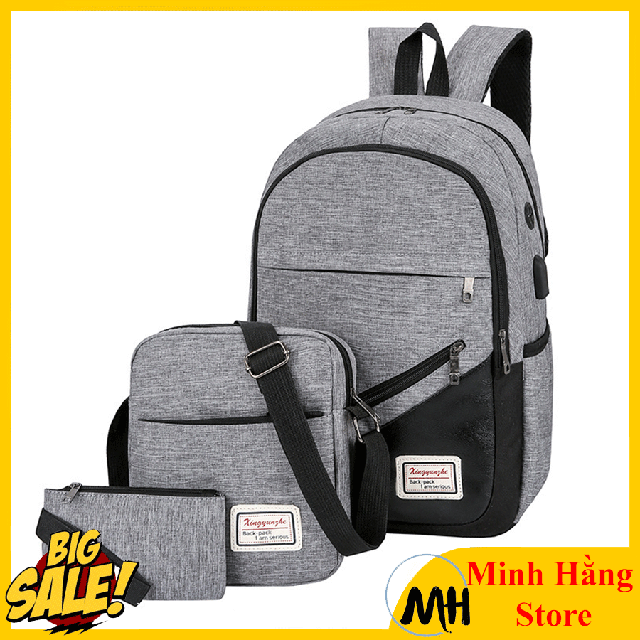 [COMBO 3 MÓN] Balo đưng laptop, túi đeo chéo và ví cầm tay nam mẫu hot nhất năm, ba lô học sinh sinh viên, nhân viên văn phòng có cổng sạc usb
