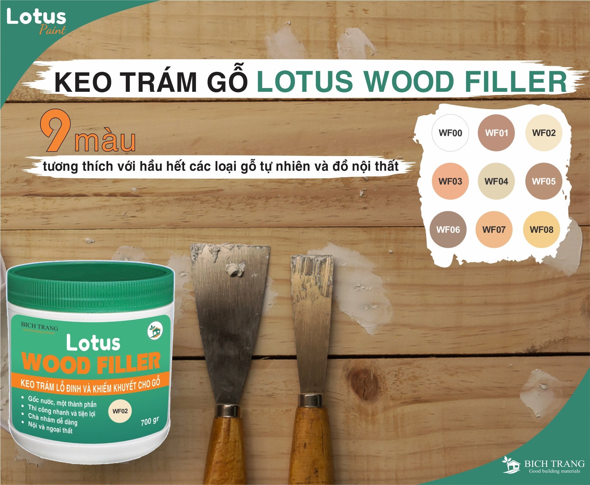 (lon 700gr) Keo trám gỗ không mùi - Wood Filler - trám lỗ đinh vít, mắt gỗ, trám vết nứt gỗ, lỗ mọt