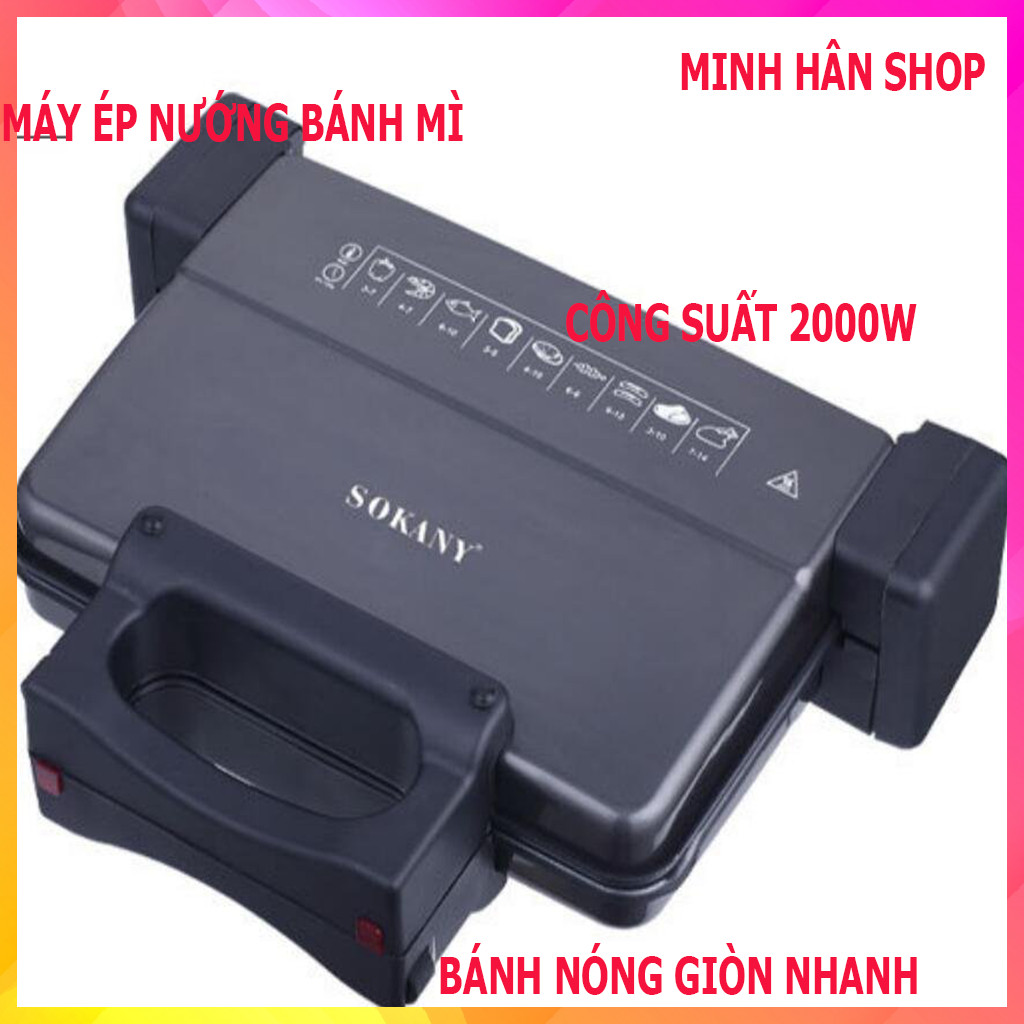 Máy nướng ép bánh mì,máy kẹp bánh mì,máy ép bánh mì nướng bánh ,nướng thịt công suất 2000W nóng giòn nhanh
