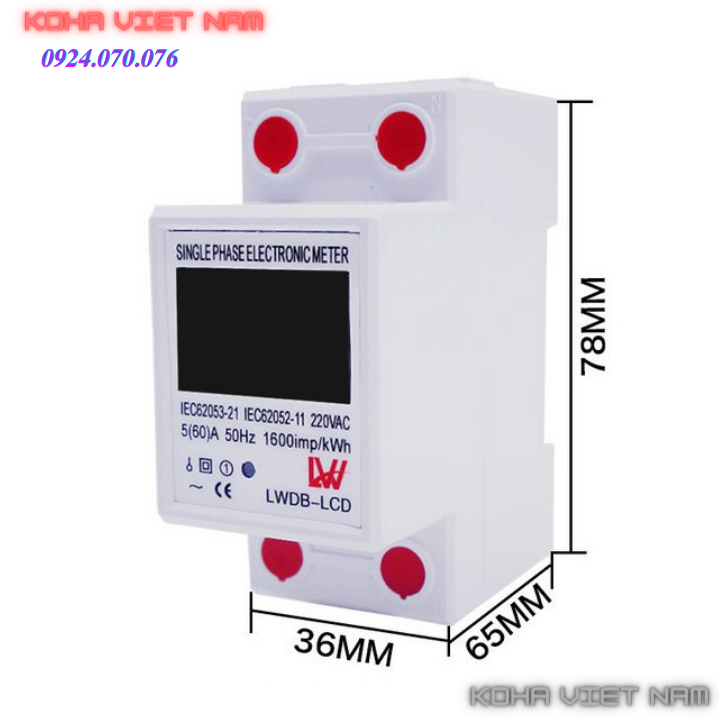 Công tơ điện tử 1 pha 60a - đồng hồ đo công suất kwh