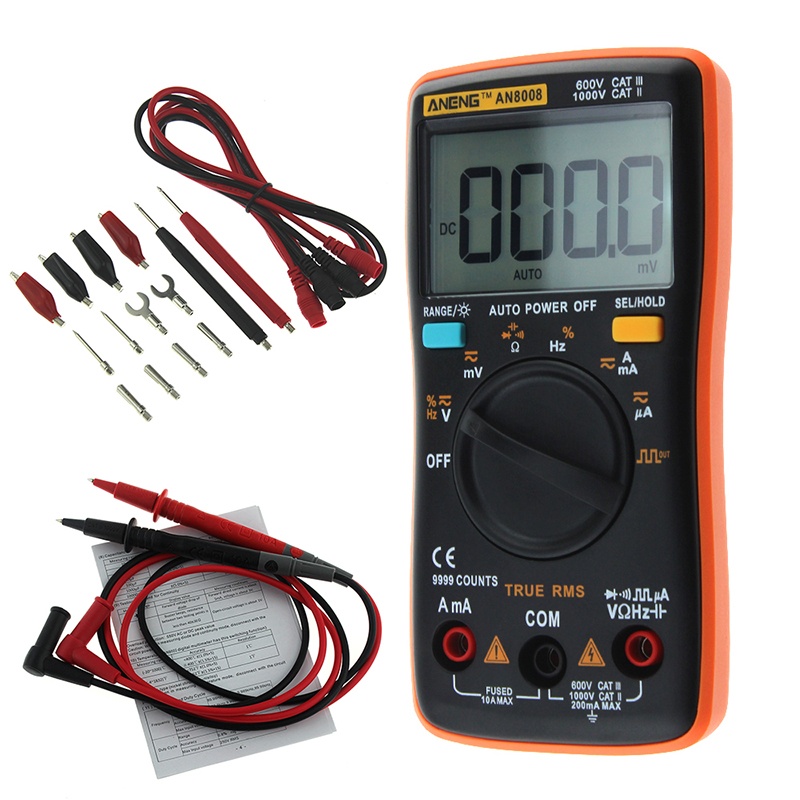 Aneng an8008 đồng hồ vạn năng kỹ thuật số true-rms 9999 đếm đèn nền sóng vuông ac ampe kế điện áp dc