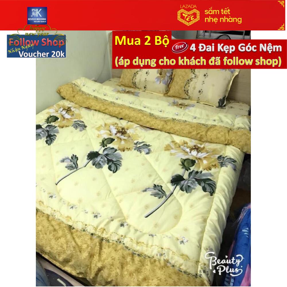 (FreeShip MAX) Set Chăn Phao Chần Bông Và Ga Gối 1m6x2m - Nhiều màu (Tặng Kèm Áo Gối Ôm)