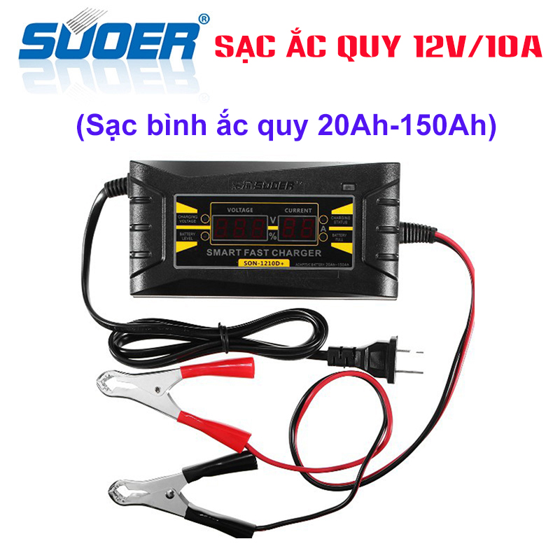 Sạc bình ắc quy 12V 10A ( sạc bình 20Ah-150Ah) SUOER-SON1210D tự ngắt khi đầy chống ngược cực chống chập- máy nạp bình ắc quy