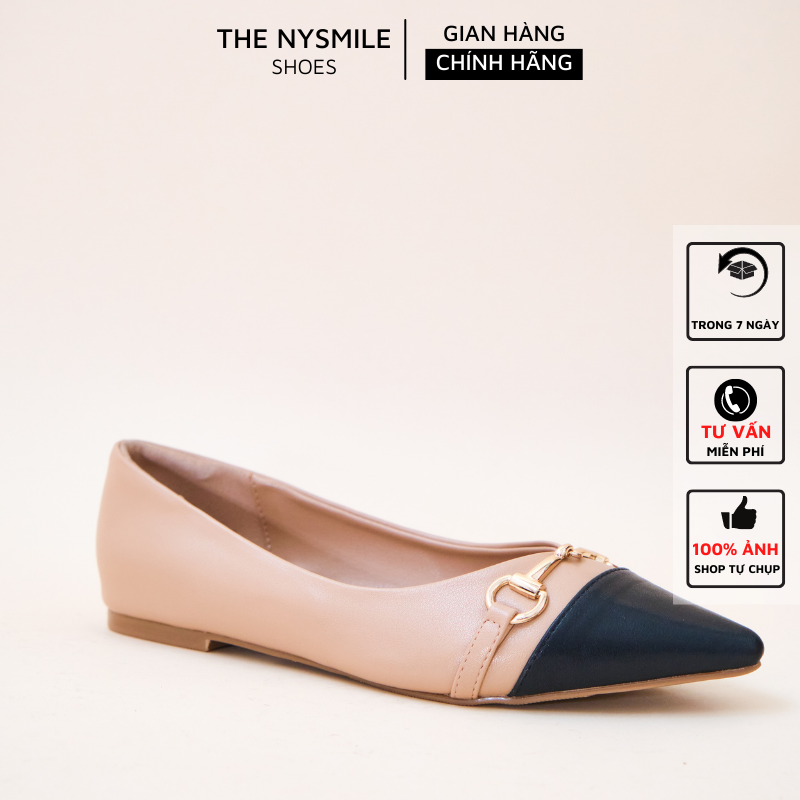 Giày Búp Bê 1cm mũi nhọn phối đen khóa ngang - THENYSMILE - SOLY