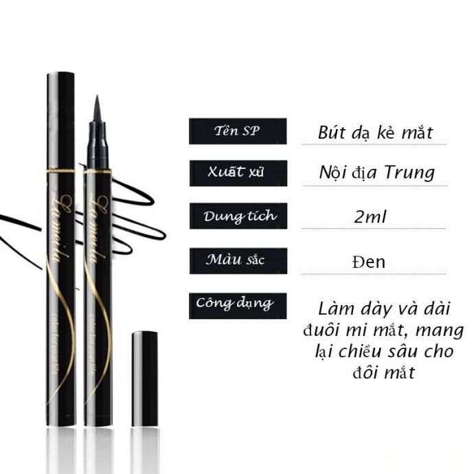 Bút kẻ mắt nước siêu sắc mảnh không lem không trôi màu đen 2ml Lameila