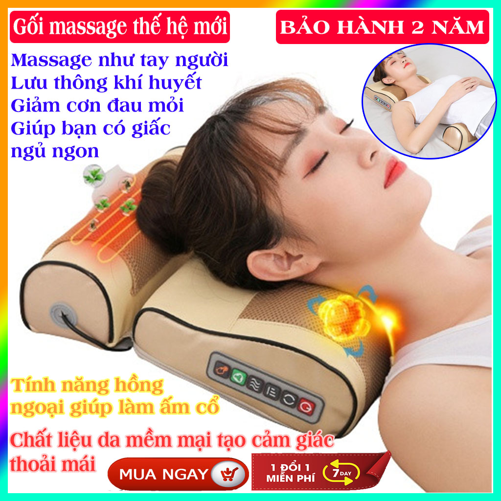 Gối massage cổ vai gáy hồng ngoại, máy massage 16 bi có gối lưng thoải mái