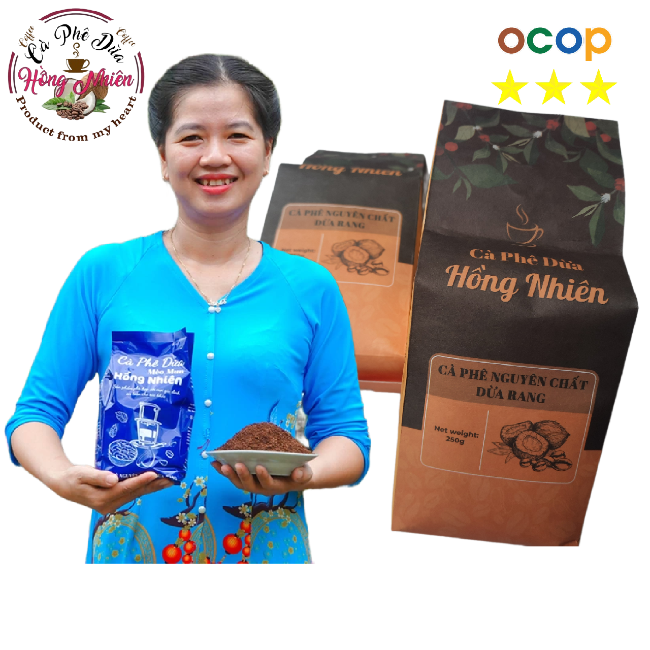 Cafe dừa Hồng Nhiên cà phê dừa rang Mèo Mun gói 250gram - 1000gram coffee sạch rang xay tại nhà