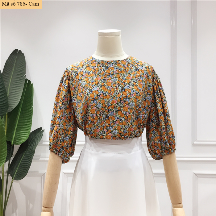 [HCM]B786- Áo hoa cổ tròn tay lỡ