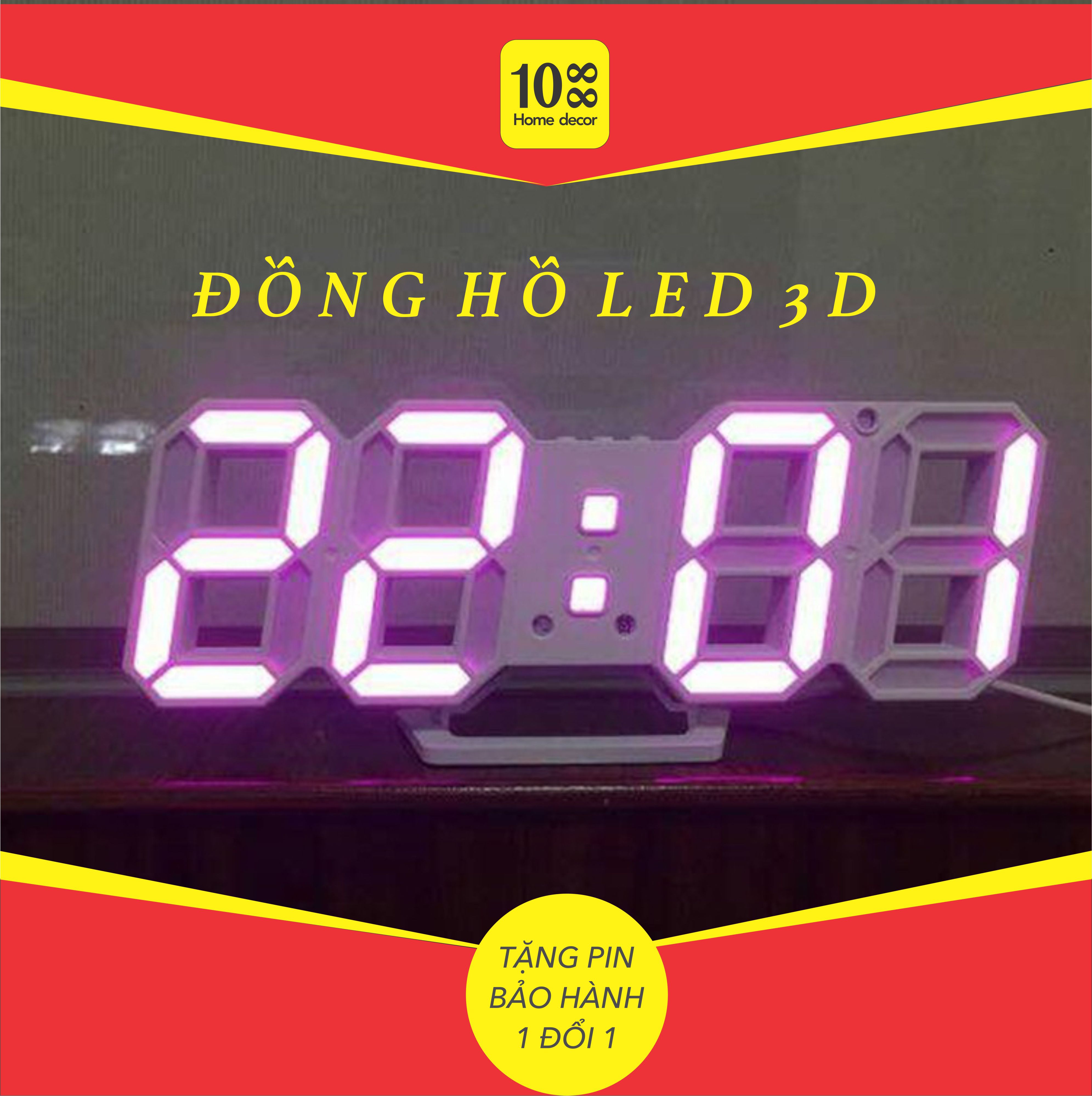 Đồng hồ led 3d trang trí, treo tường hoặc để bàn phong cách thời trang trẻ (có kèm dây usb)