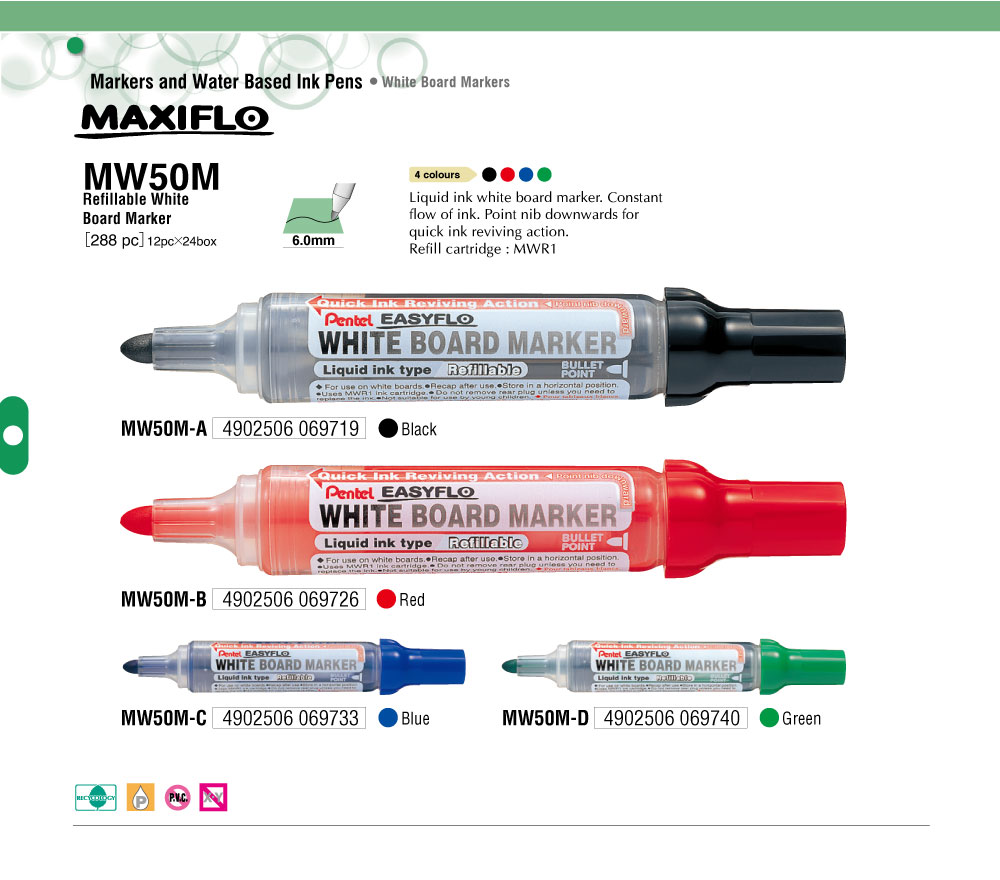 Bút lông bảng Pentel Easyflo Whiteboard Marker Pen MW50M
