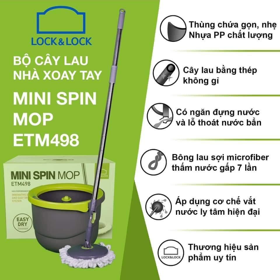 Bộ cây lau nhà xoay tay 360 độ mini Ettom Lock&Lock ETM498/ ETM498MIT bằng nhựa - 2 bông lau