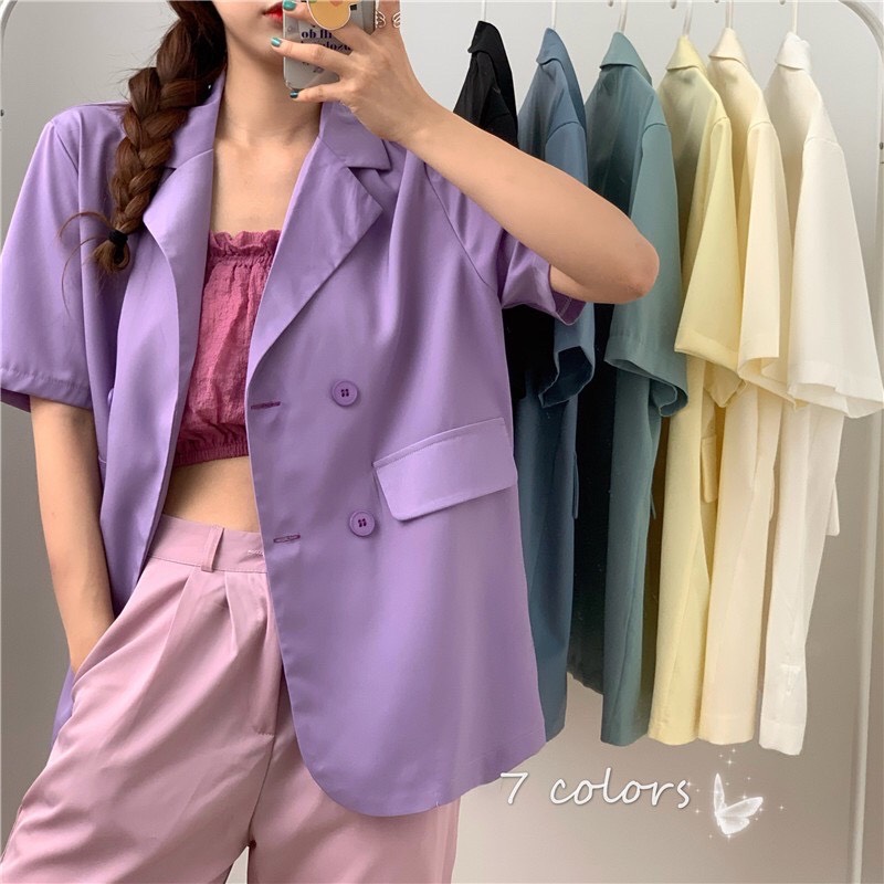 Áo Khoác Blazer Nữ Dáng Rộng Phong Cách Hàn Quốc, Áo Blazer Nữ Cộc Tay, Áo Blazer Ngắn Tay