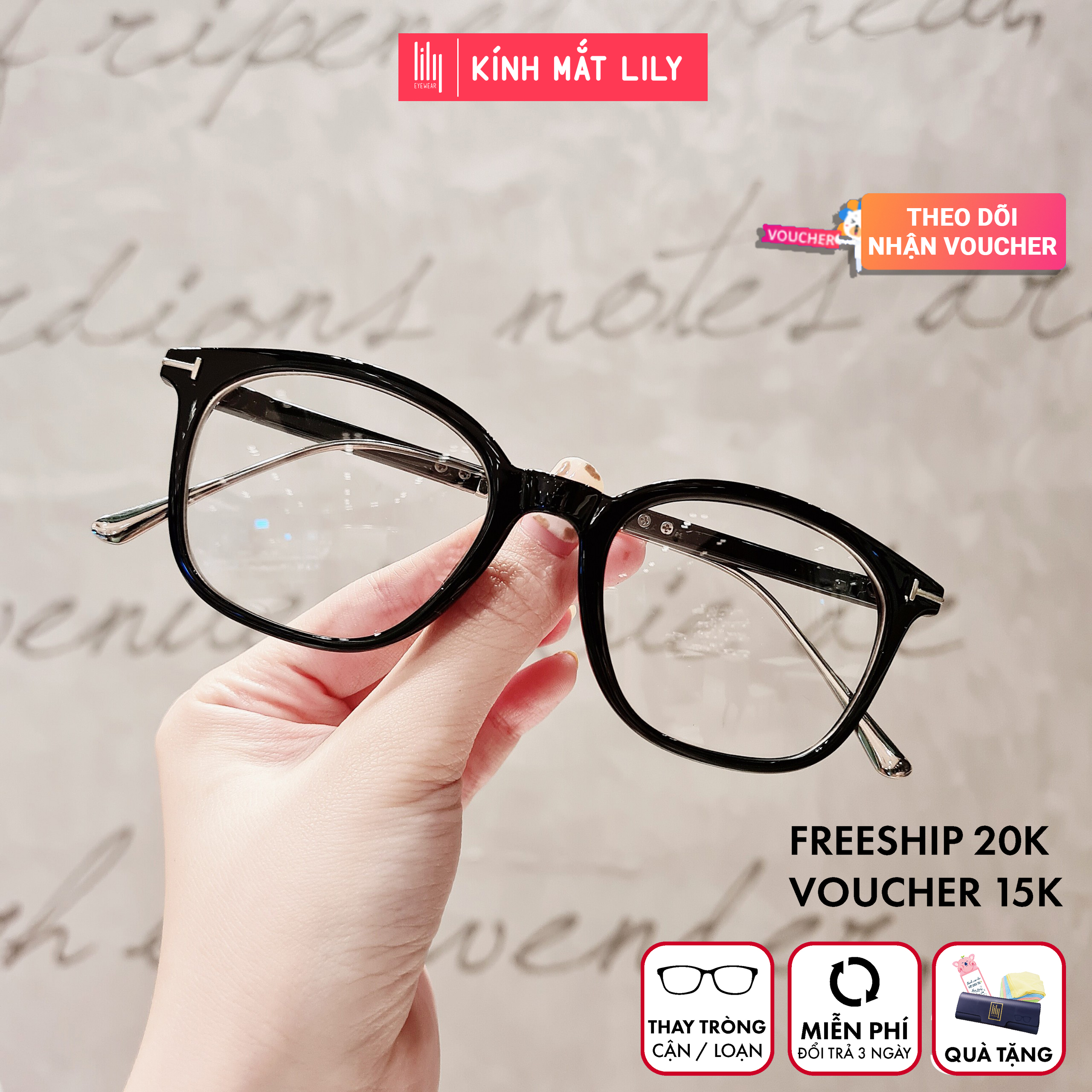 Gọng kính kim loại nữ mắt vuông Lilyeyewear 732 nhẹ nhàng thanh mảnh giúp người đeo thoải mái phù hợp với nhiều khuôn mặt  gọng kính có nhiều màu một size kèm quà