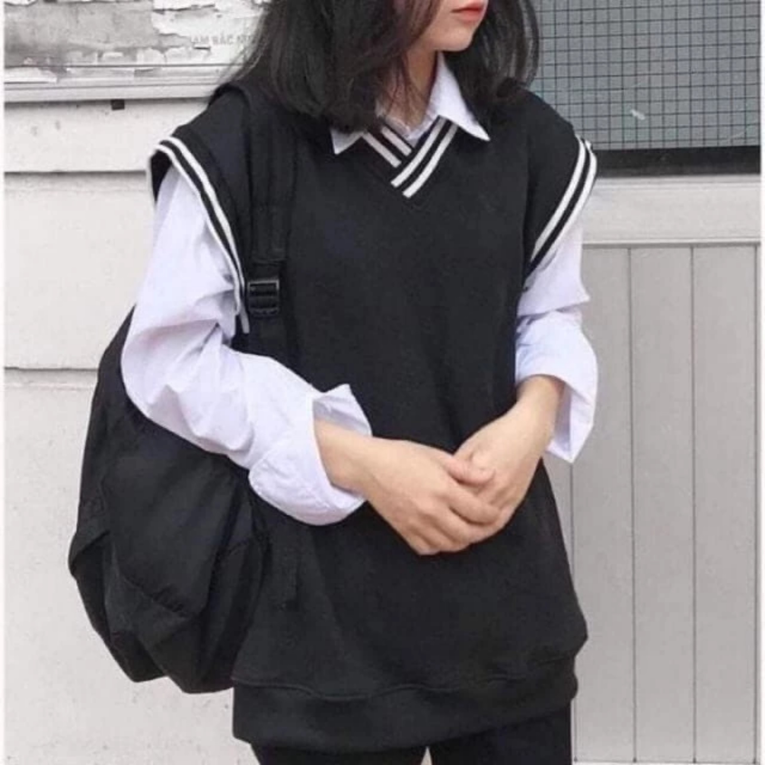 Áo gile cổ kẻ nam nữ cực dễ mixx áo style hàn