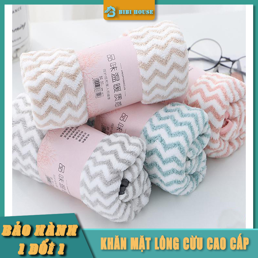 Khăn mặt lông cừu hàn quốc siêu mềm siêu mịn bibi house - khăn rửa mặt hàn quốc vân sọc siêu thấm nước