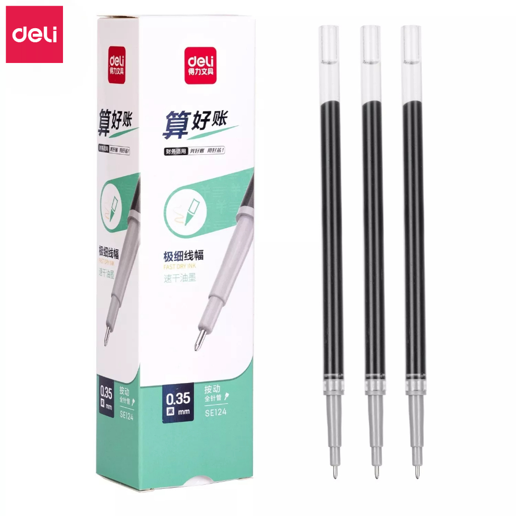 Bút GEL đen ngòi 0.35mm, bút bi bấm văn phòng Deli dành học sinh văn phòng mực đều, ngòi nhỏ - có ruột thay thế - SA130