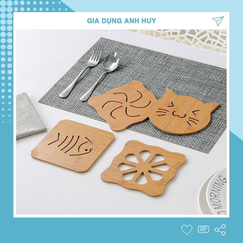 Miếng đế lót nồi bằng gỗ chịu nhiệt kiểu dáng dễ thương decor trang trí nhà bếp Gia Dụng Anh Huy