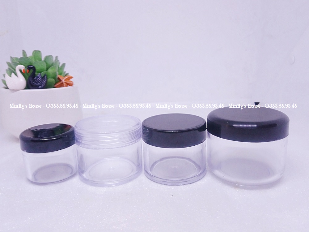 100 hũ nhựa tròn trong 50g nắp đen, trắng và trong - hủ nhựa chiết mỹ phẩm du lịch