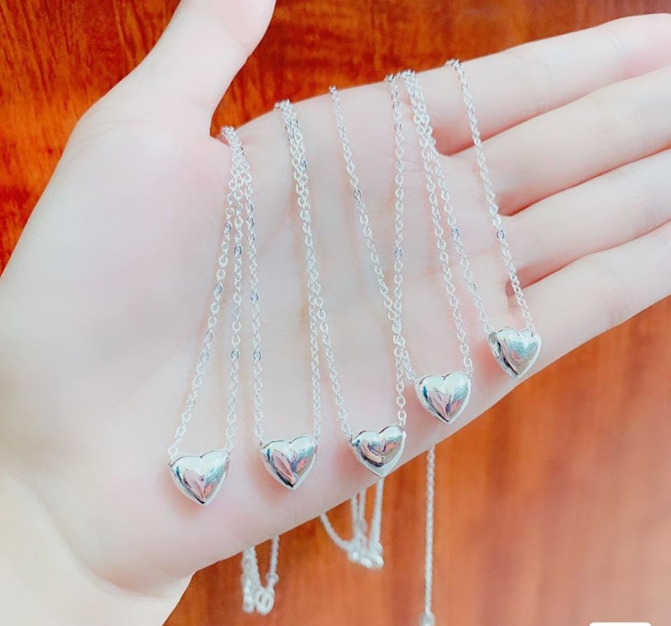 Sale hót dây chuyền trái tim phồng bạc ta kèm khắc tên
