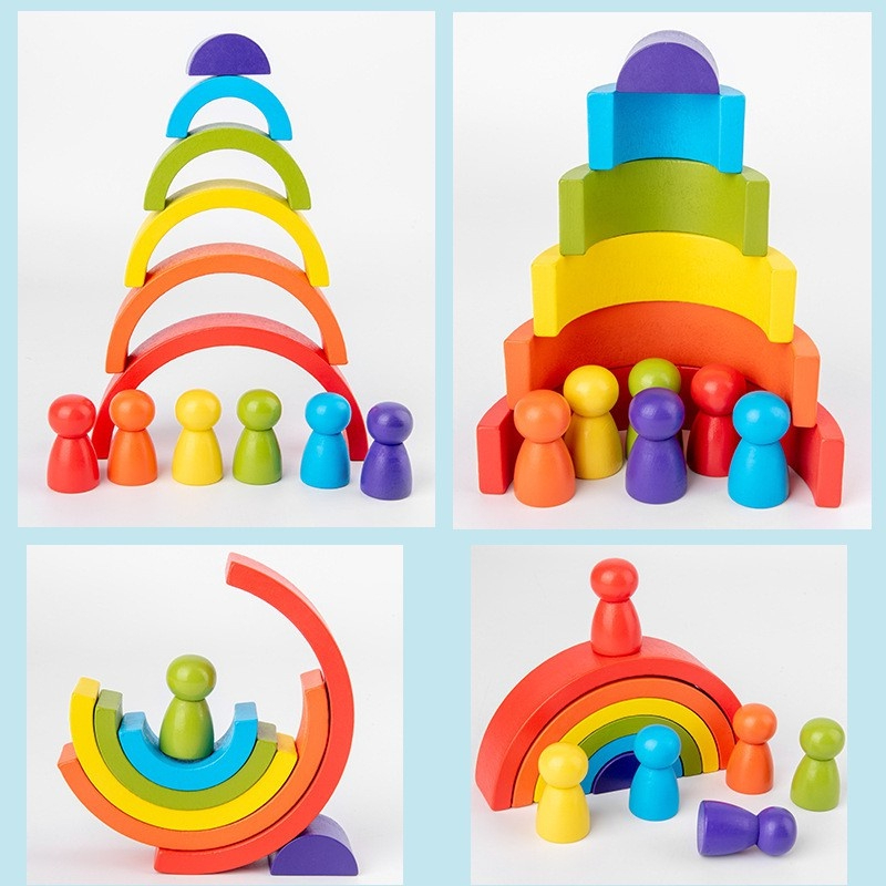 Gischoo Wood rainbow building block toys