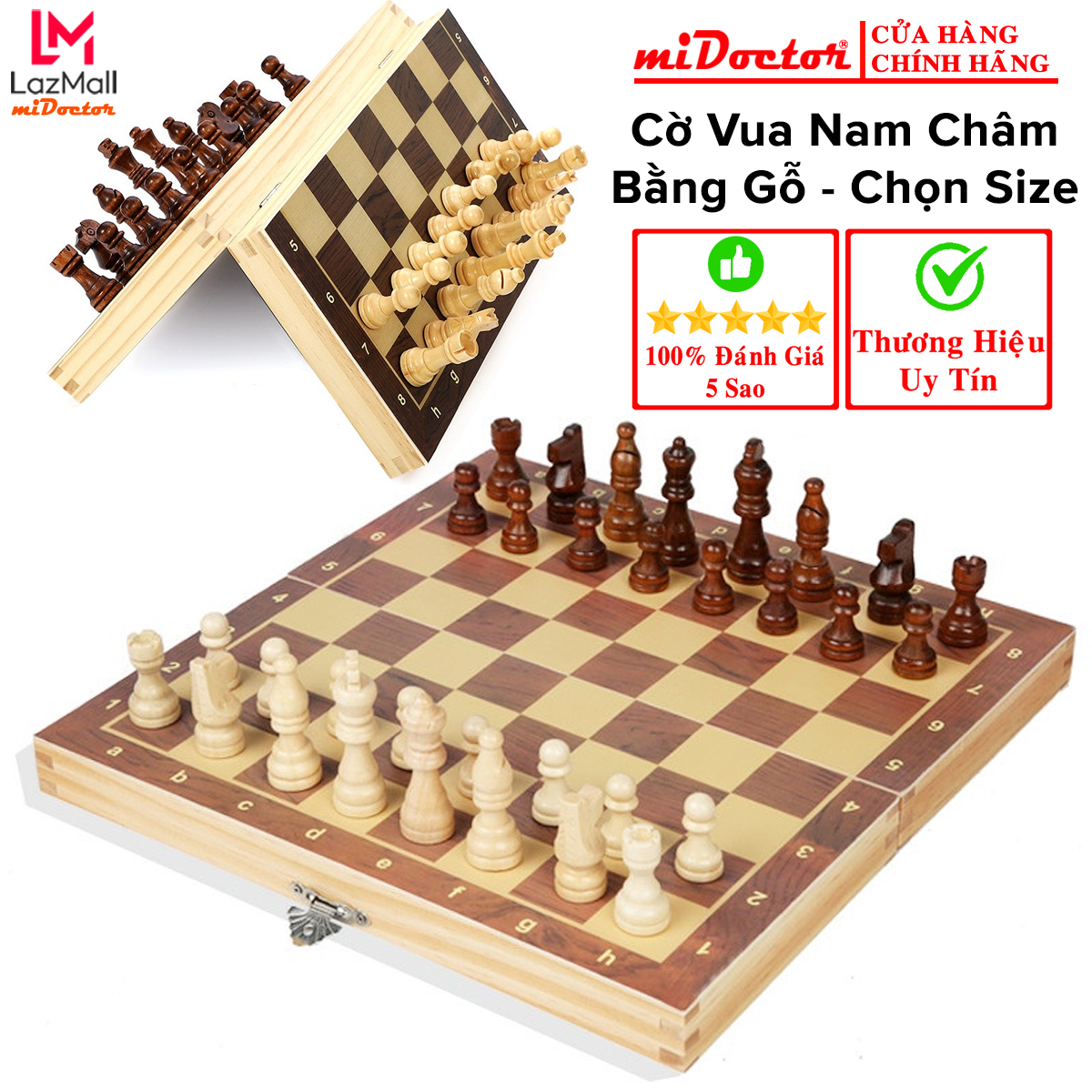Cờ vua nam châm bằng gỗ cao cấp chọn size - bộ cờ vua gỗ tự nhiên gắn nam châm chính hãng midoctor