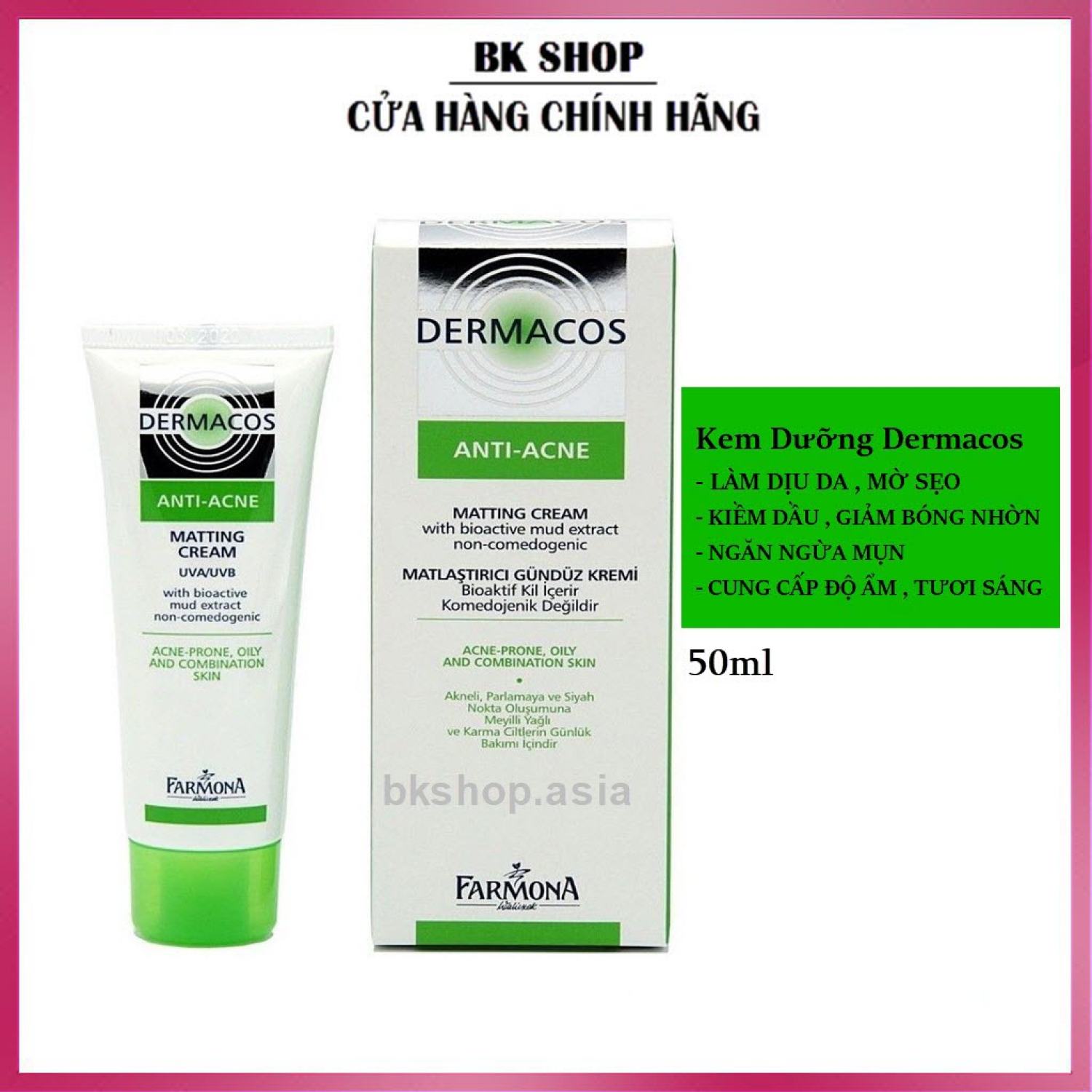 Kem dưỡng dermacos 50ml- kem dưỡng kiềm dầu, ngừa mụn 50ml