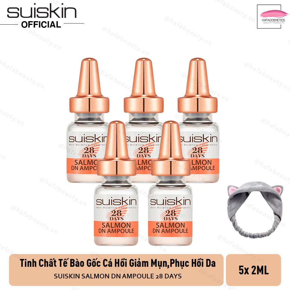 Combo 5 Chai Tinh Chất Tế Bào Gốc Từ DNA Trứng Cá Hồi Giảm Mụn Phục Hồi Da Sau 28 Ngày Suiskin Salmon DN Ampoule 28 days (2ml x5) + Tặng Băng Đô Tai Mèo ( Màu Ngẫu Nhiên)