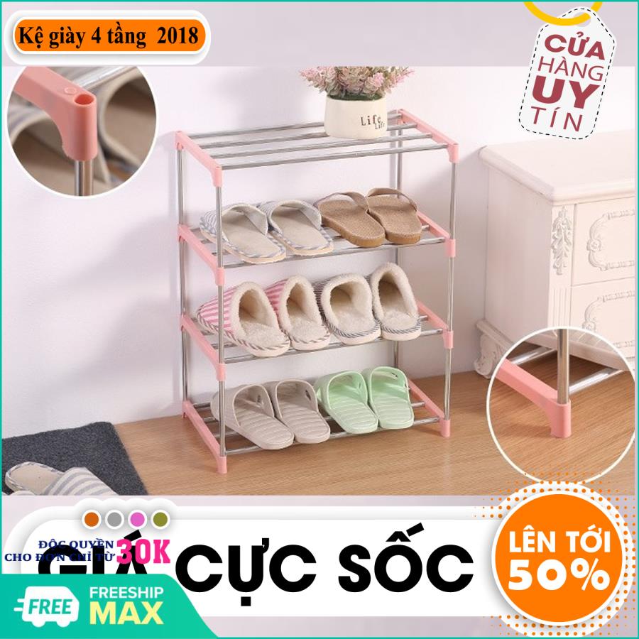 Kệ giày 4 tầng phiên bản 2018 - Kệ để giày dép 4 tầng tiện dụng - Giá để giày dép - Hàng New Chất liệu nhựa bền cao cấp kết hợp với nhôm không gỉ. Kích thước 55 x 45 x 26 (Màu ngẫu nhiên)