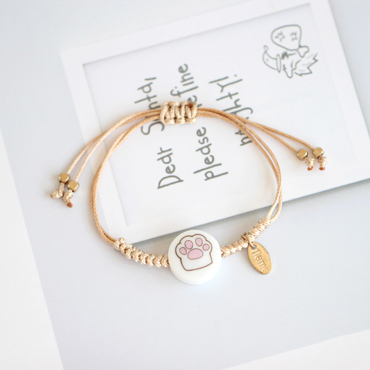 (HCM) Vòng Tay EBI Gốm Tráng Men Mèo May Mắn Dây Rút Tùy Chỉnh Độ Rộng