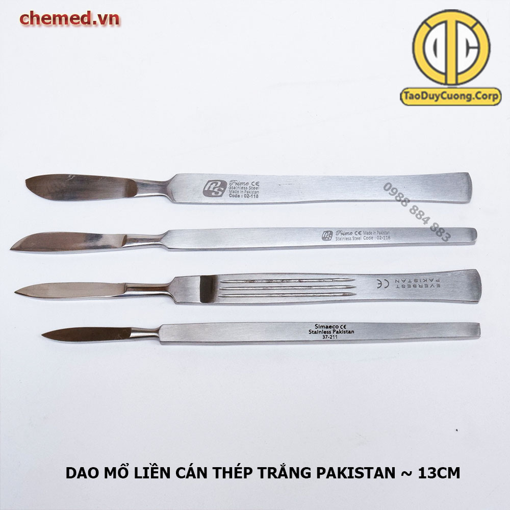 Dao mổ liền cán, dao mổ dùng trong y tế, phẫu thuật thép trắng pakistan 13cm